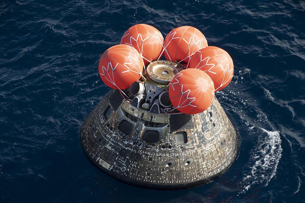 An image showing 'The Orion spacecraft successfully splashed down in the Pacific Ocean at 12:40pm EST on December 11 2022, marking the end of its 25.5 day mission.'