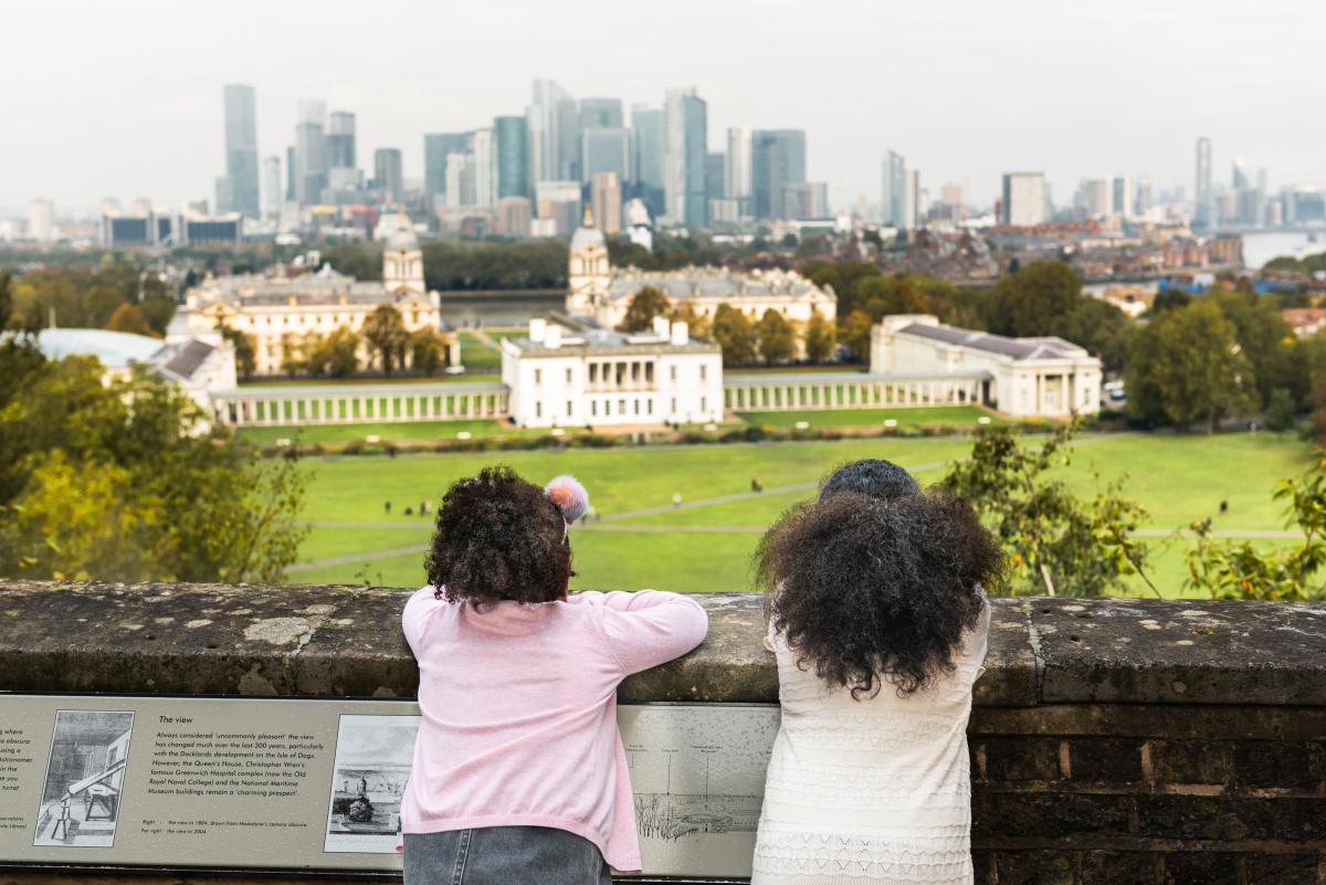 Two children looking out to the Queen's House