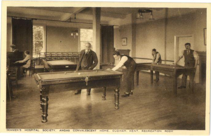 Men convalescing, playing snooker