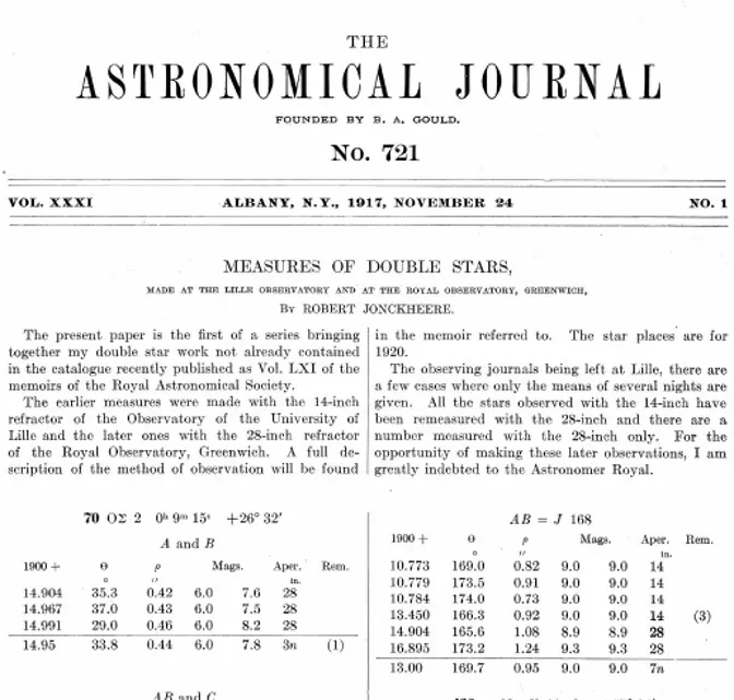 Front page of Robrt Jonckheere's article in the Astronomical Journal