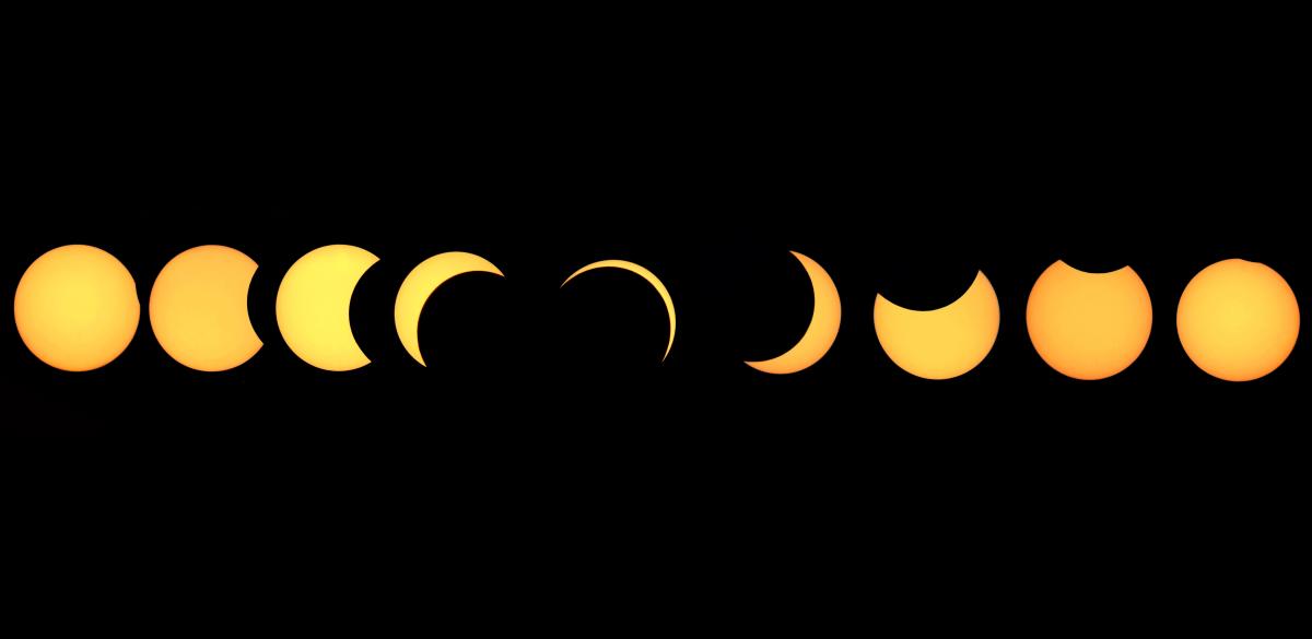 Composite image showing the different stages of a solar eclipse