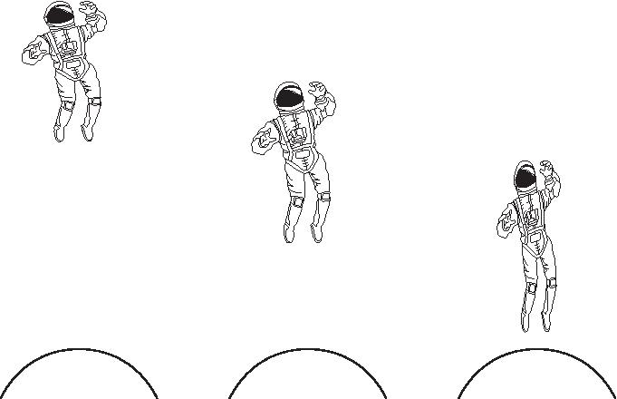 A diagram of an astronaut falling into a black hole. The diagram is split into three parts, and in each part the astronaut appears to stretch