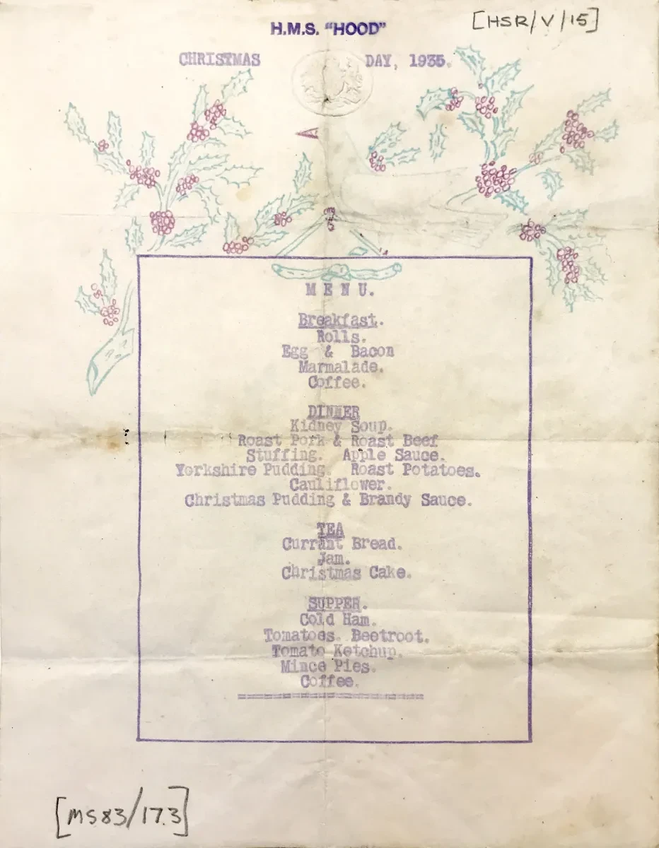 A Christmas Day menu from HMS Hood