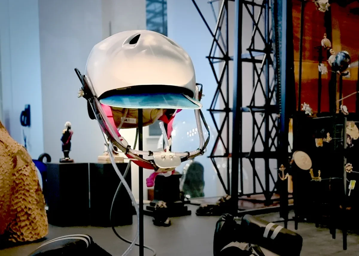 Natasha Lambert sip and puff helmet on display in the Sea Things gallery at the National Maritime Museum