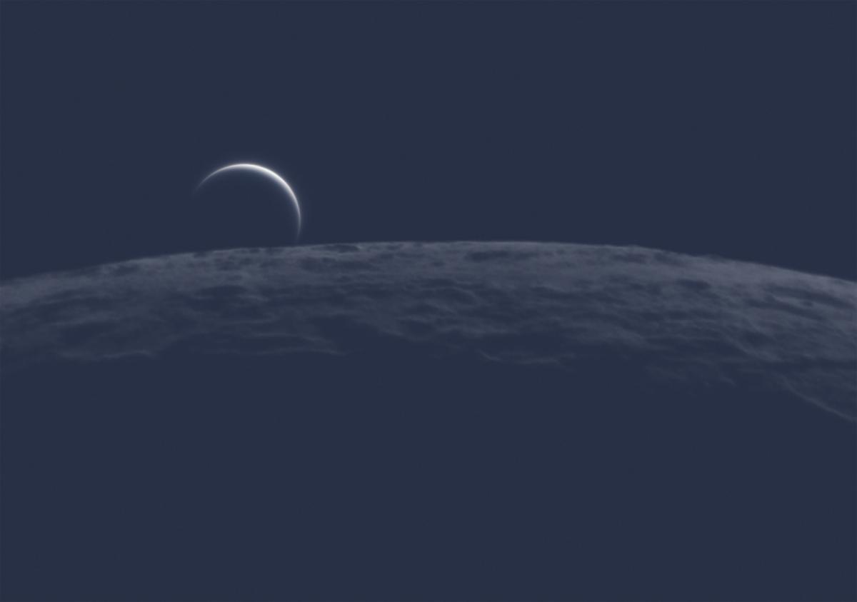 A photograph of the planet Venus taken from Earth, with the Moon's surface in the foreground