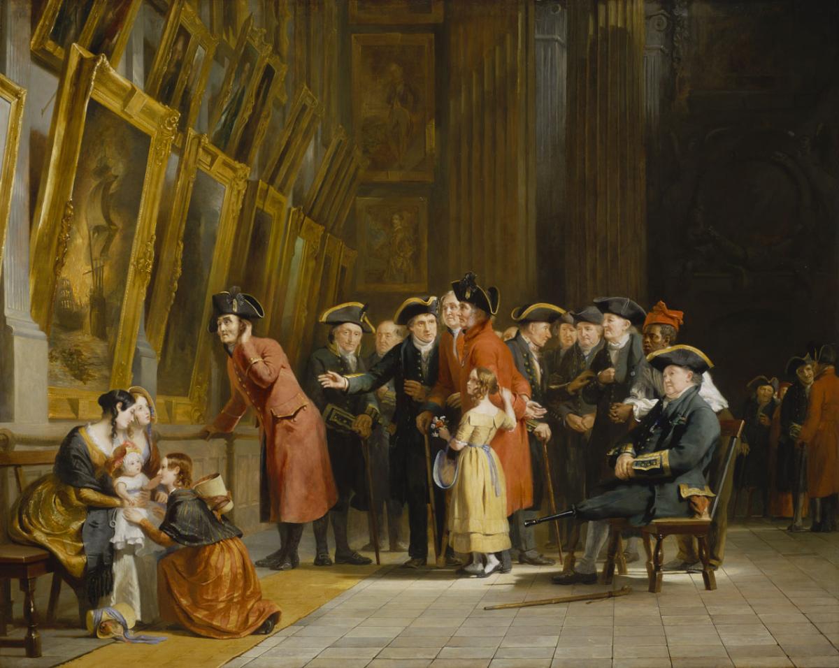 An oil painting showing Greenwich veterans inside an art gallery