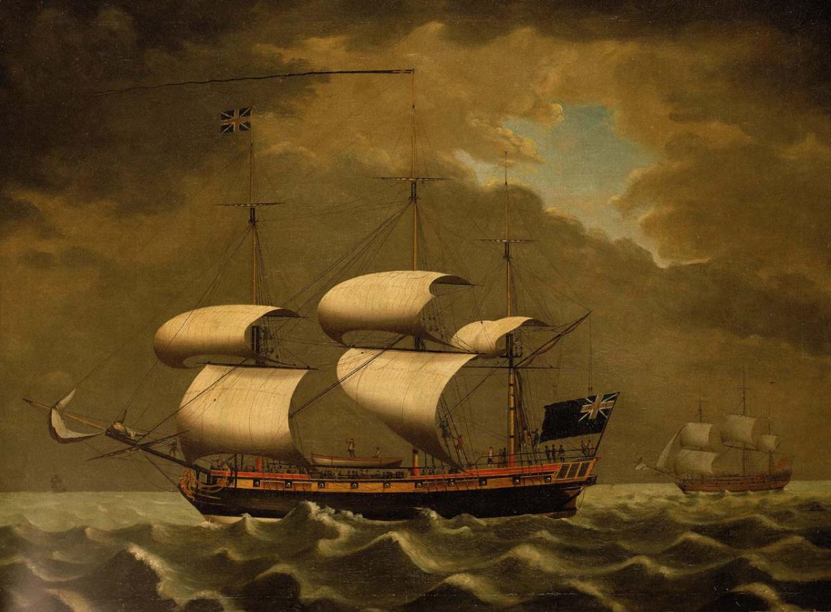Oil painting purporting to show a slave ship