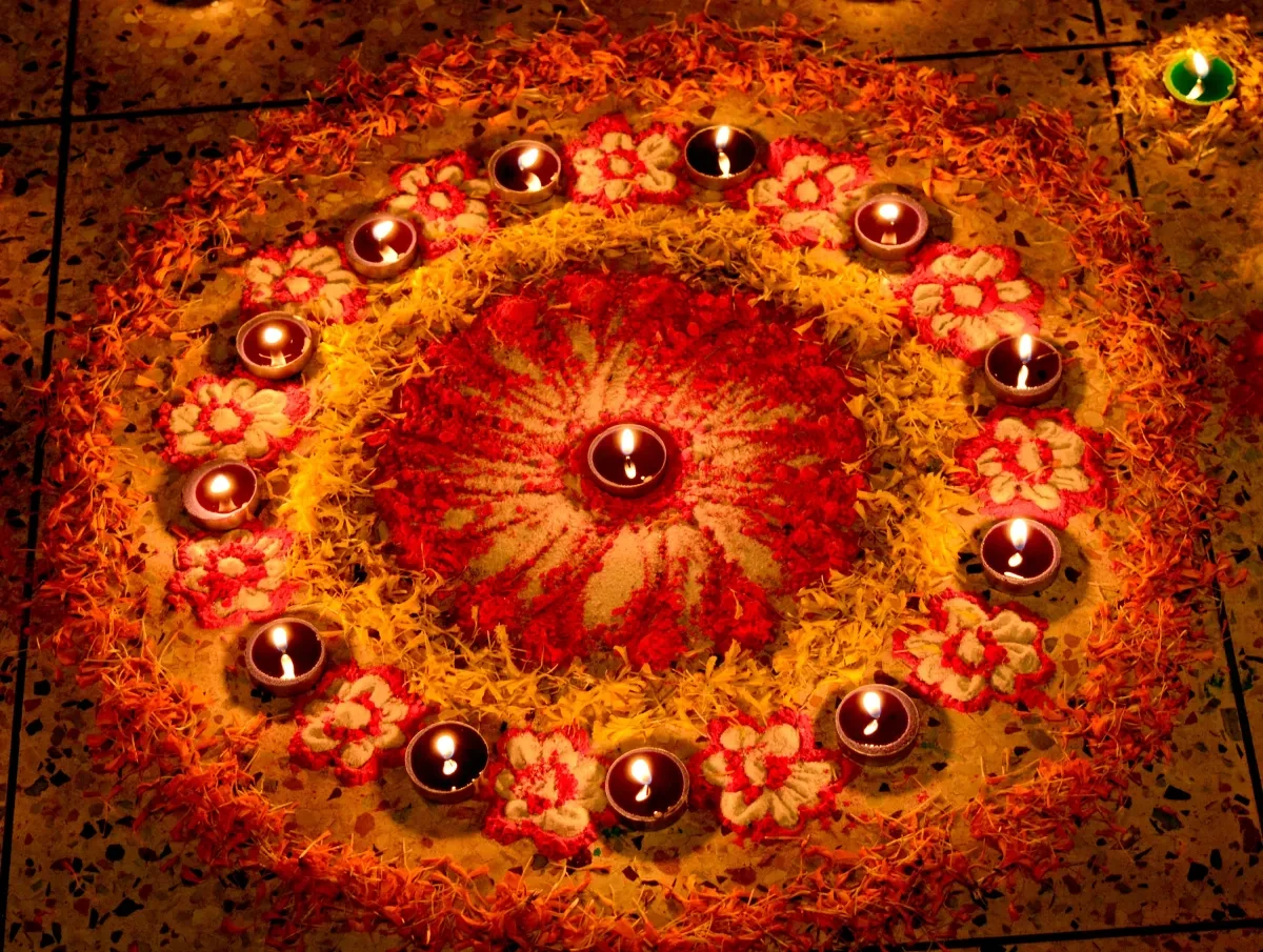 A circle of candles arranged in a pattern