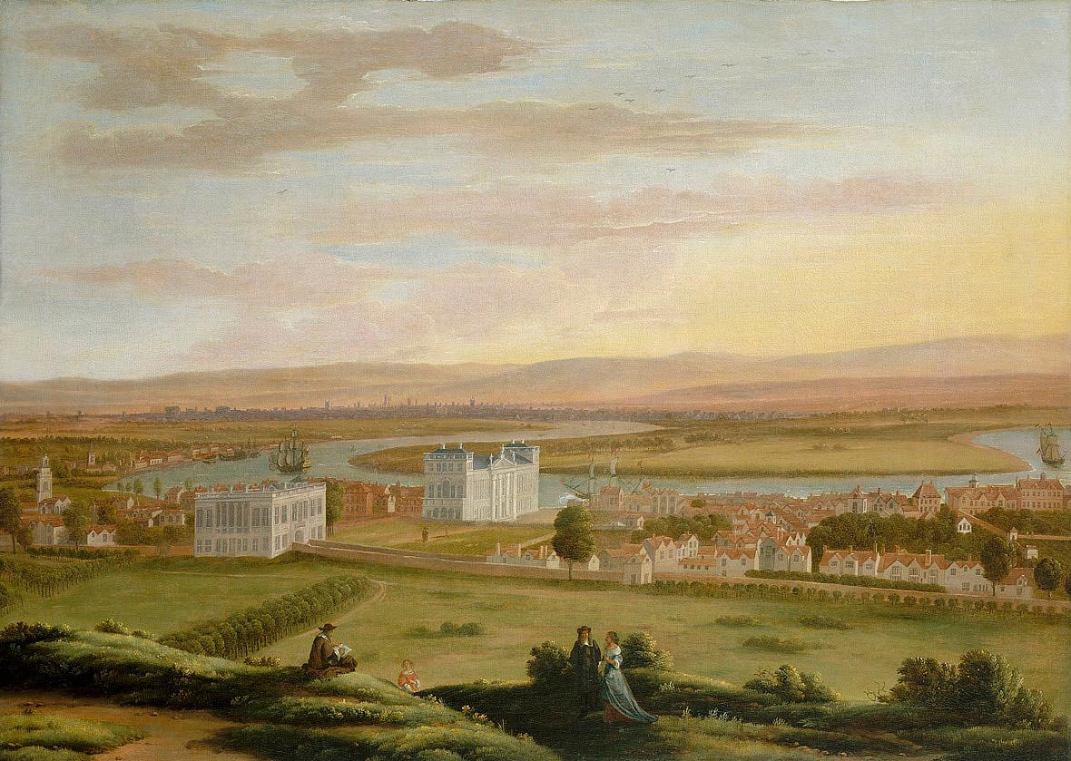 Painting of Greenwich Park and the Queen's House with the Thames behind