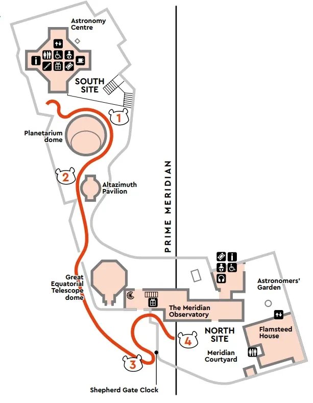 A map showing the north and south sites of the Royal Observatory Greenwich.