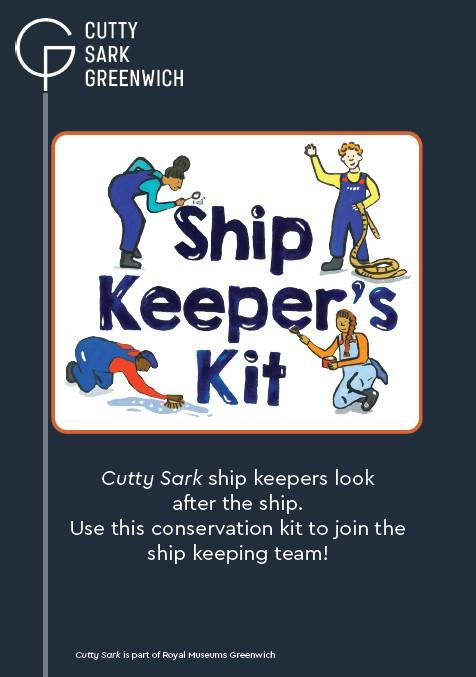 The front of the kit trail. It shows four people doing tasks around the phrase ship keeper's kit.