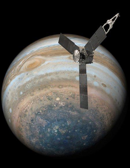 Artist's impression of Juno orbiting Jupiter