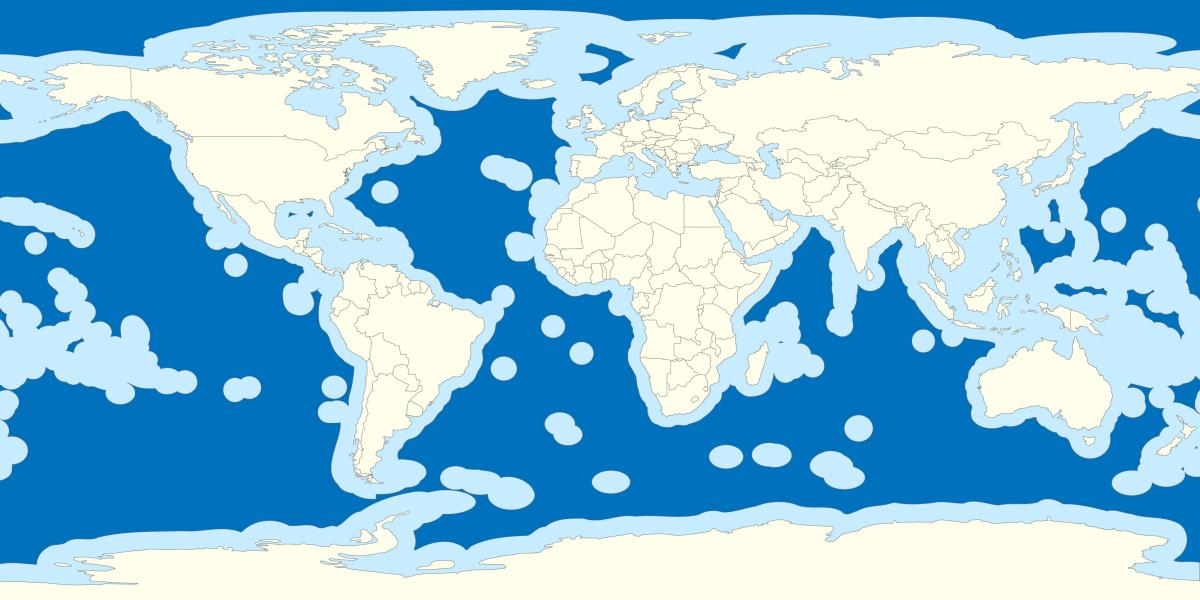 A map of the world showing 'exclusive economic zones', areas of ocean controlled by countries