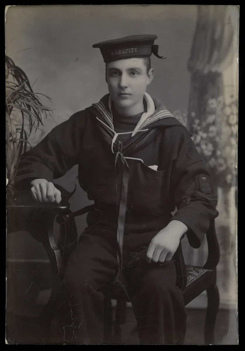 Black and white photograph of Robert Samuel Nodes as a Marine Society boy