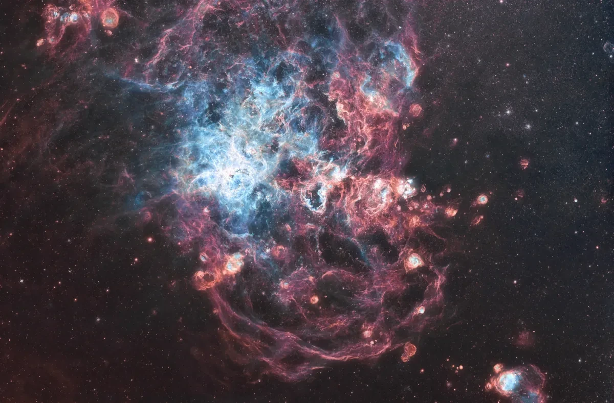 Deep space image showing the Large Magellanic Cloud, a satellite galaxy of the Milky Way