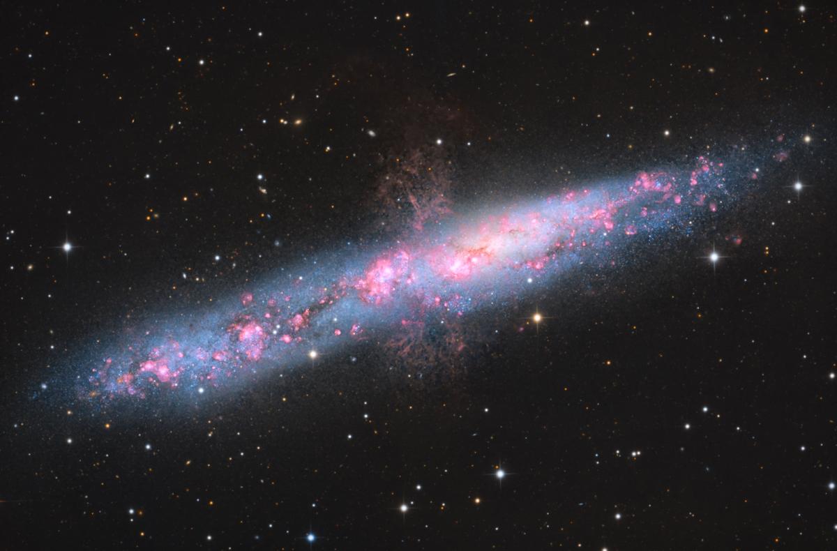 Side on image of a red spiral galaxy