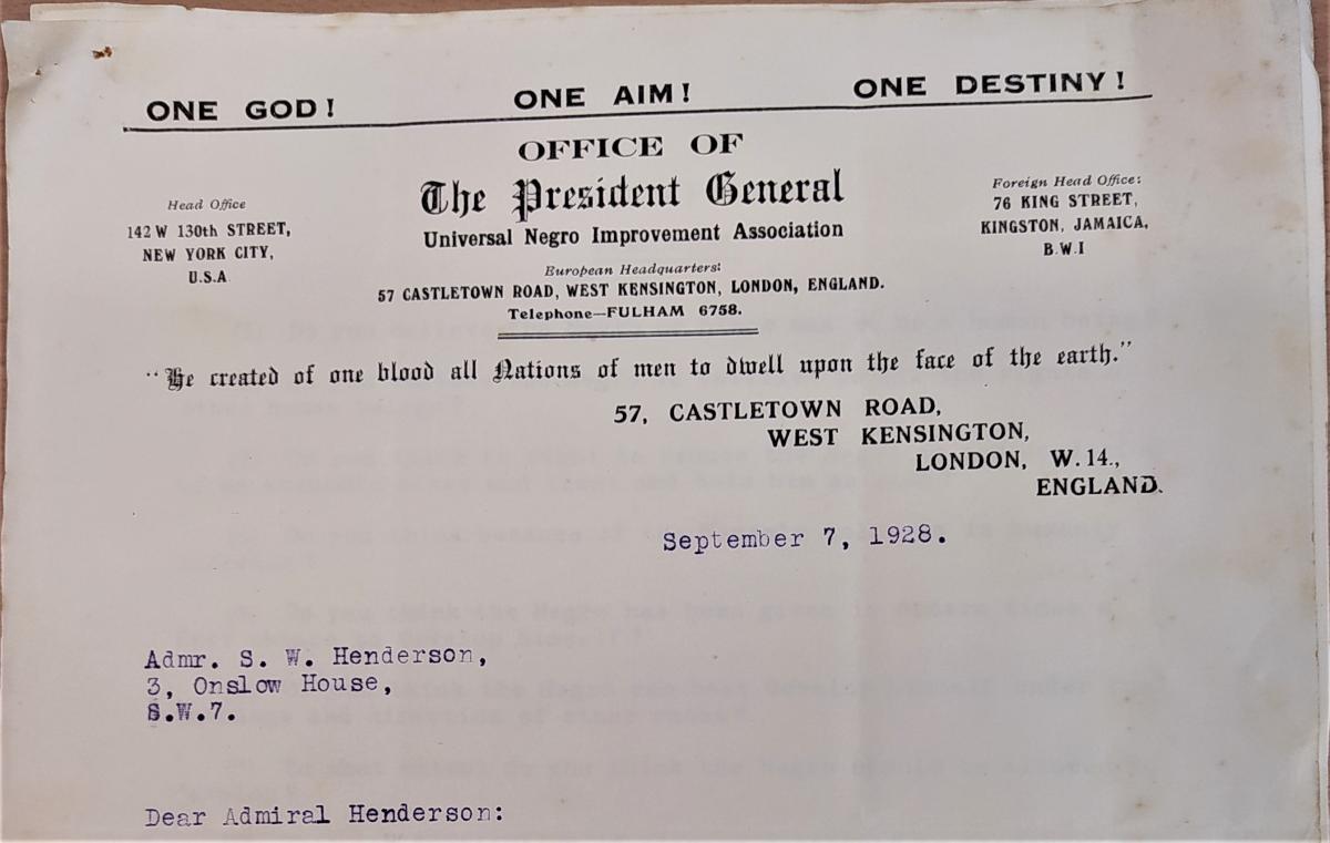 Letterhead of the Universal Negro Improvement Association