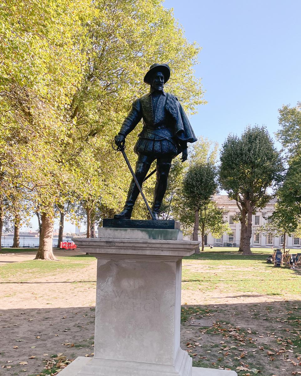 A bronze statue of Sir Walter Raleigh in Greenwich