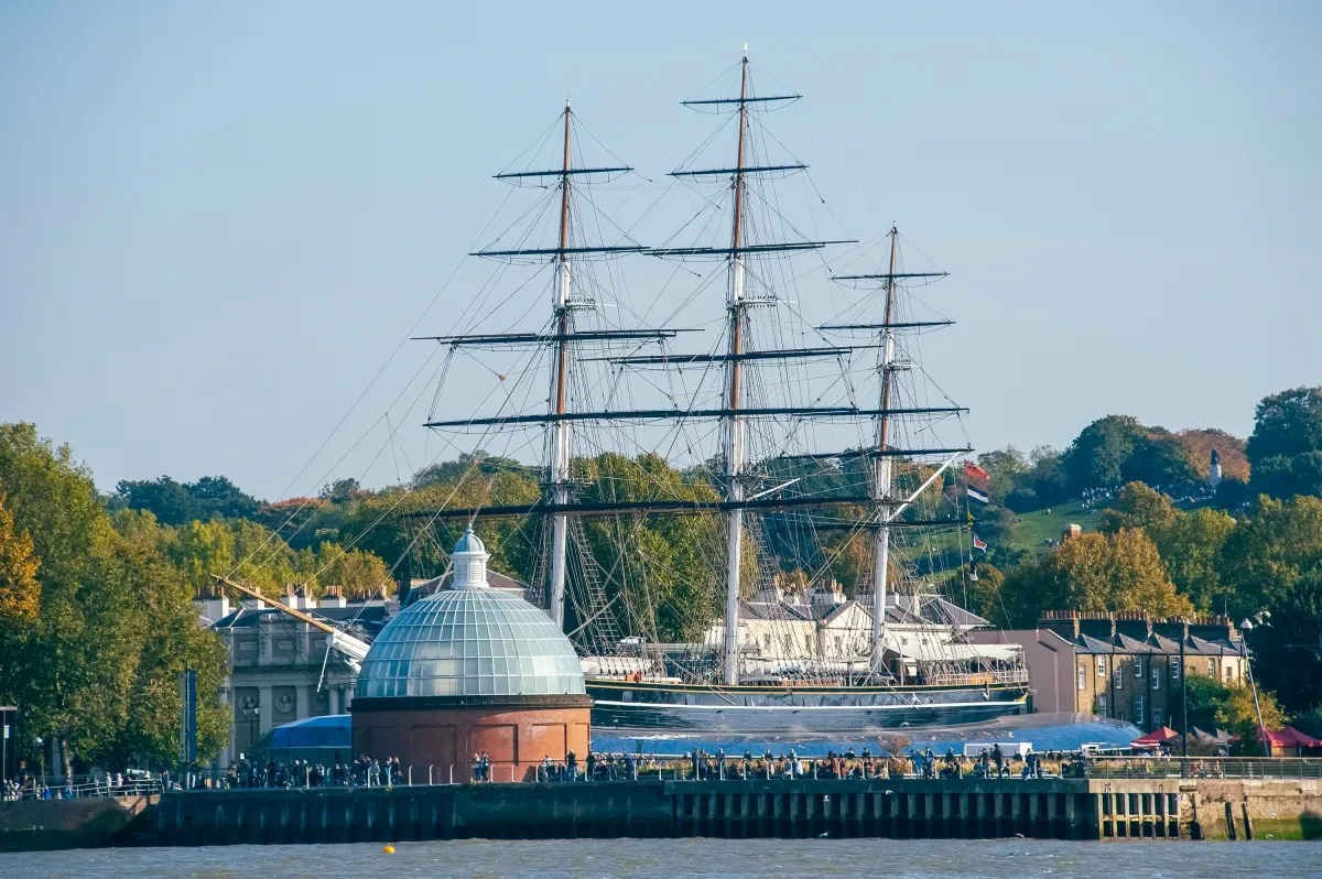 A view of Cutty Sark in Greenwich from the other side of the River Thames 