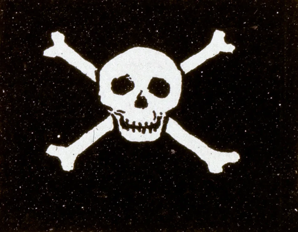 Illustration showing the classic 'Jolly Roger' pirate flag design of the skull and crossbones