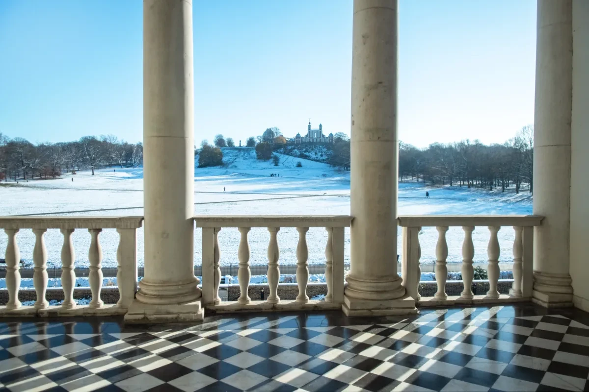 A view over snowy Greenwich Park from the balcony