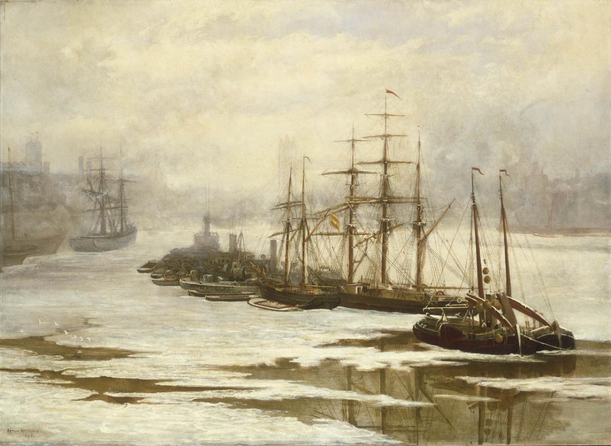 An image for 'The Pool of London in the Frost, 1895'