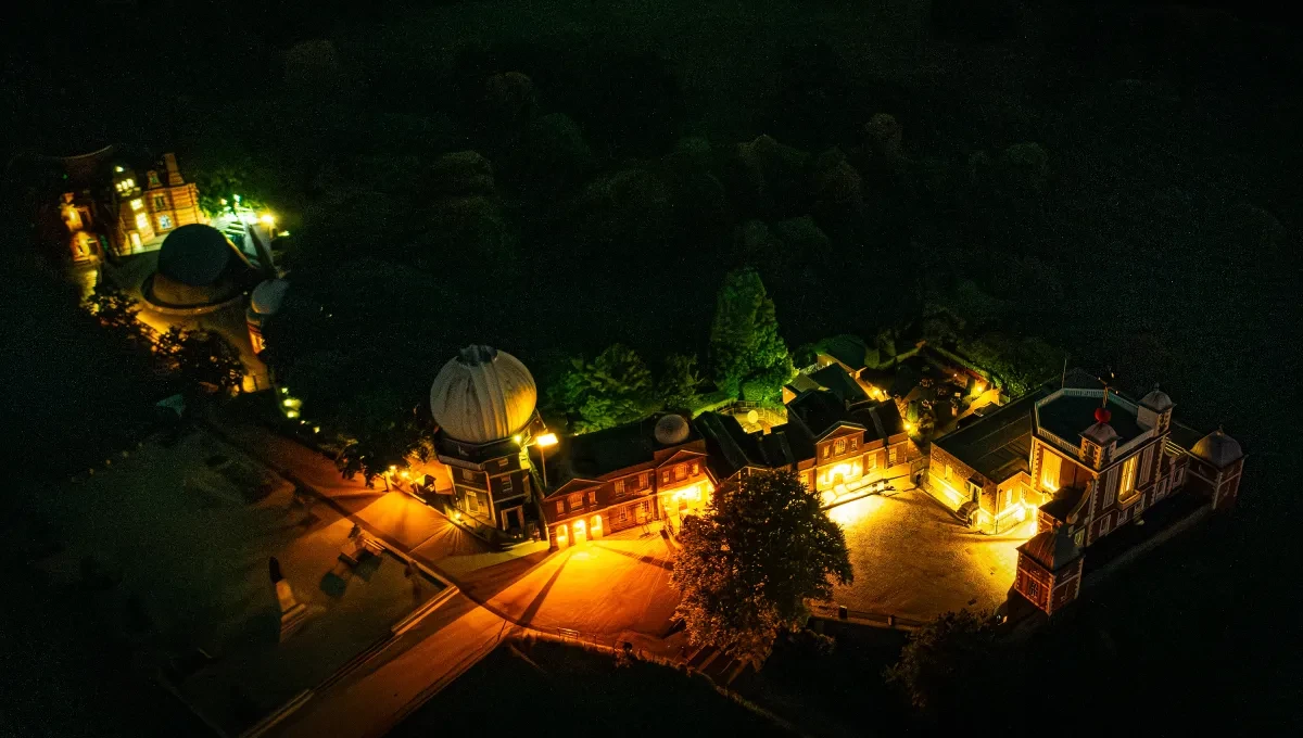 Drone view of the Royal Observatory site at night