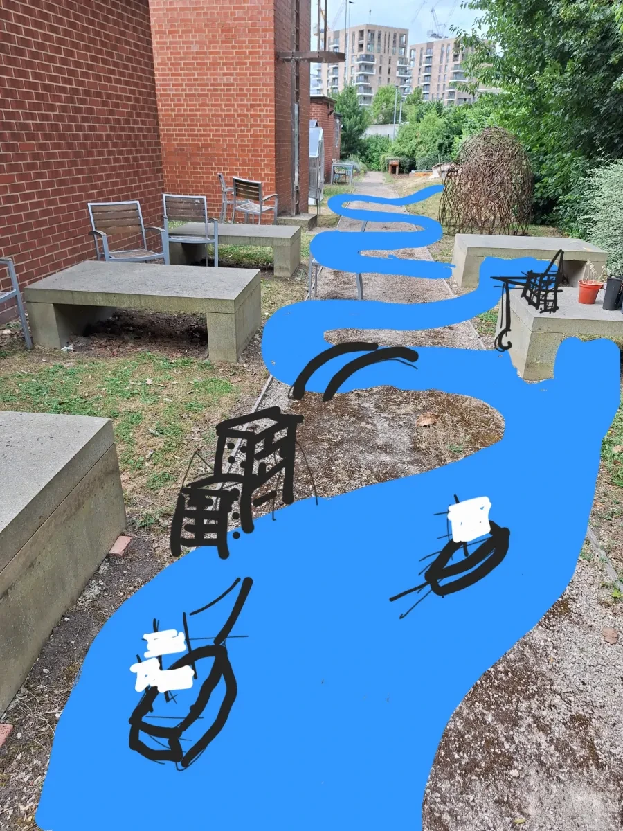 Cartoon drawing of a river and boats at PPMCC