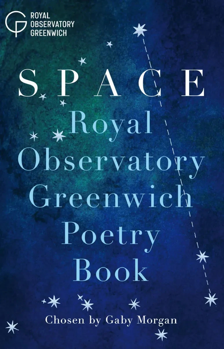 Photo of book with blue cover with stars, titled Space: Royal Observatory Greenwich Poetry Book