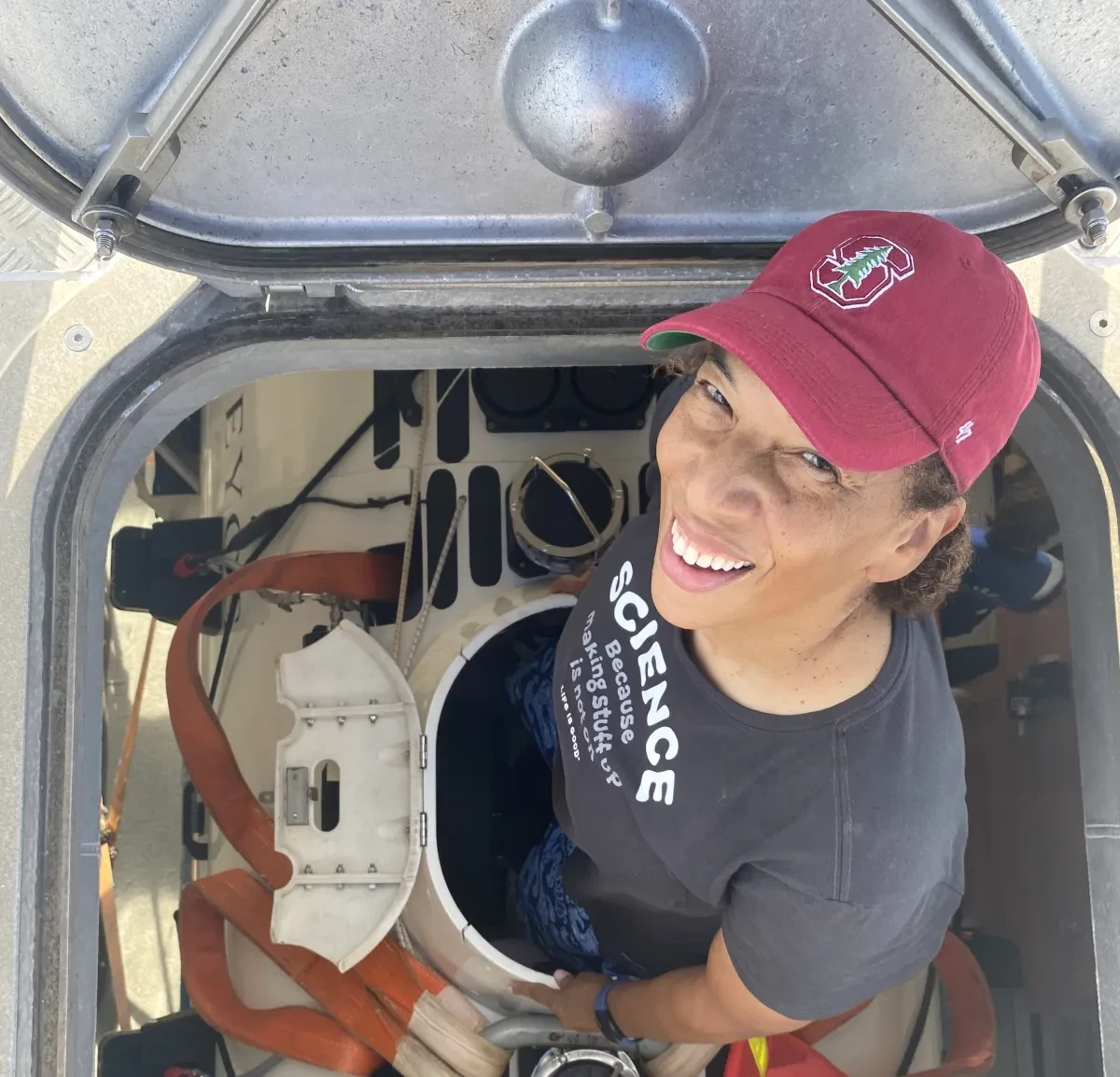Dr Dawn Wright climbing out of the Limiting Factor submersible