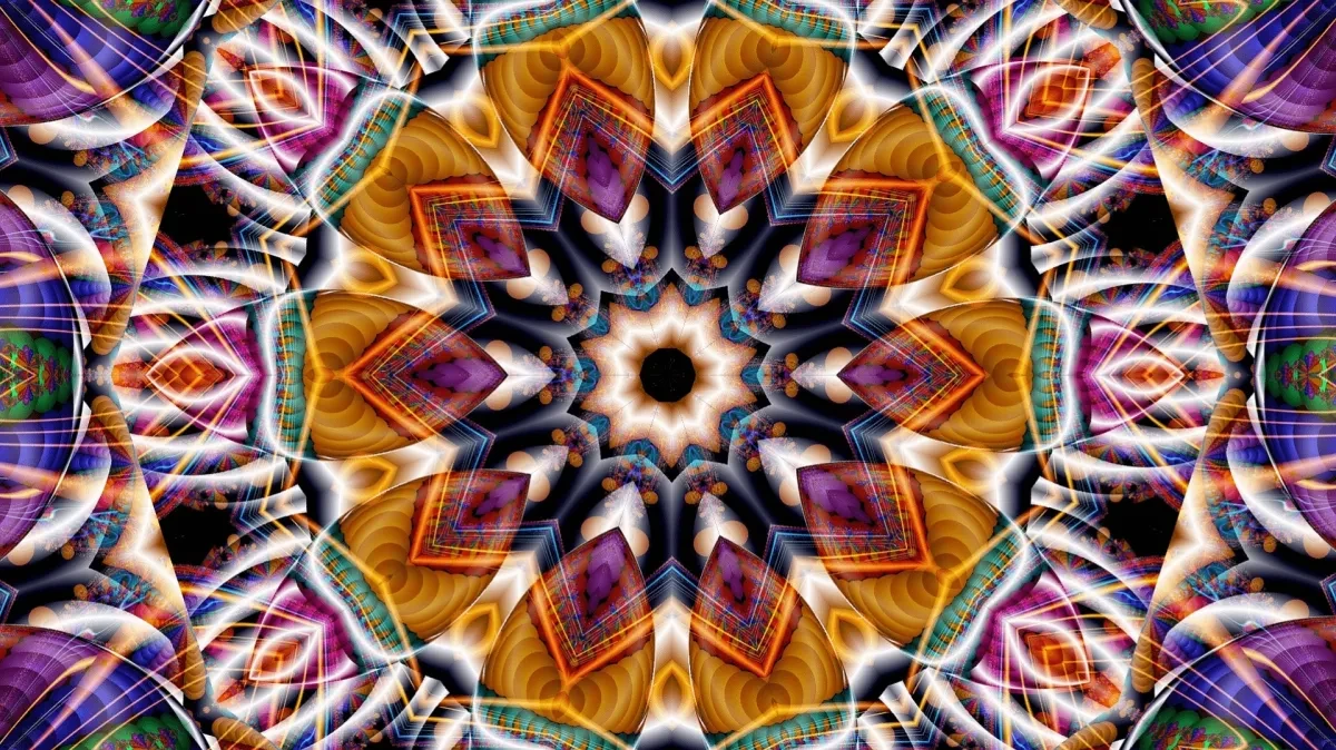 Kaleidoscopic vivid colours in varying geometric patterns