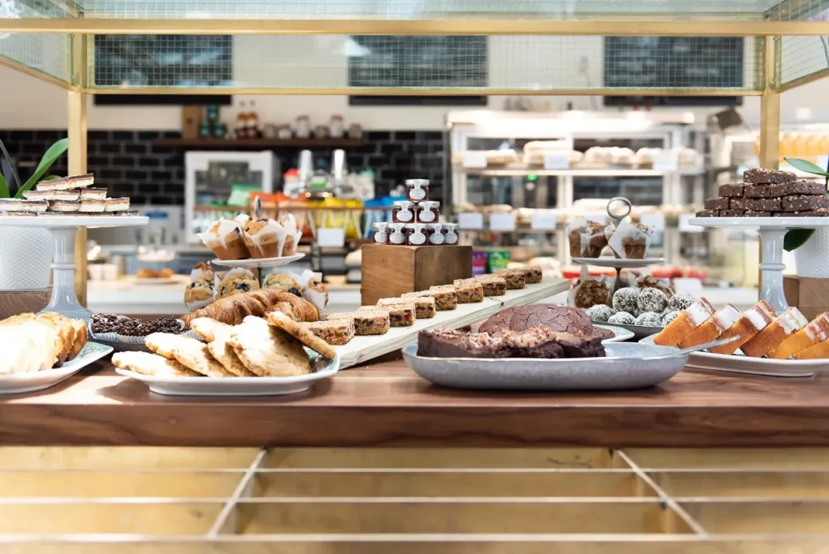 A selection of cakes, biscuits, scones and more in the café under Cutty Sark