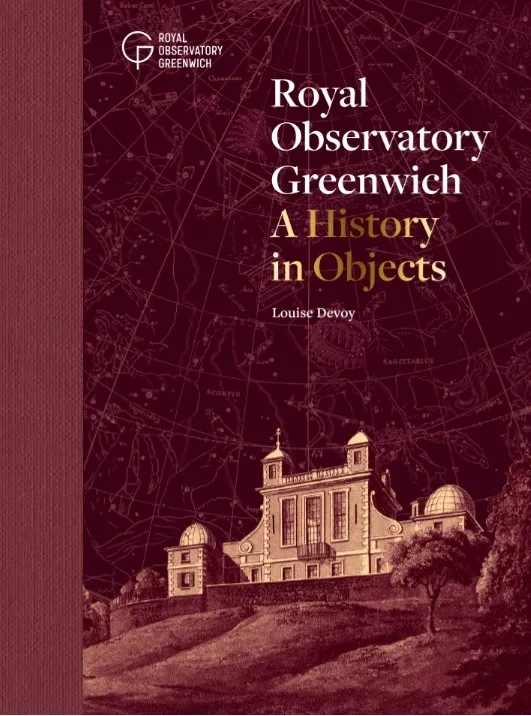 A dark red book cover featuring a picture of the Royal Observatory with white and gold writing