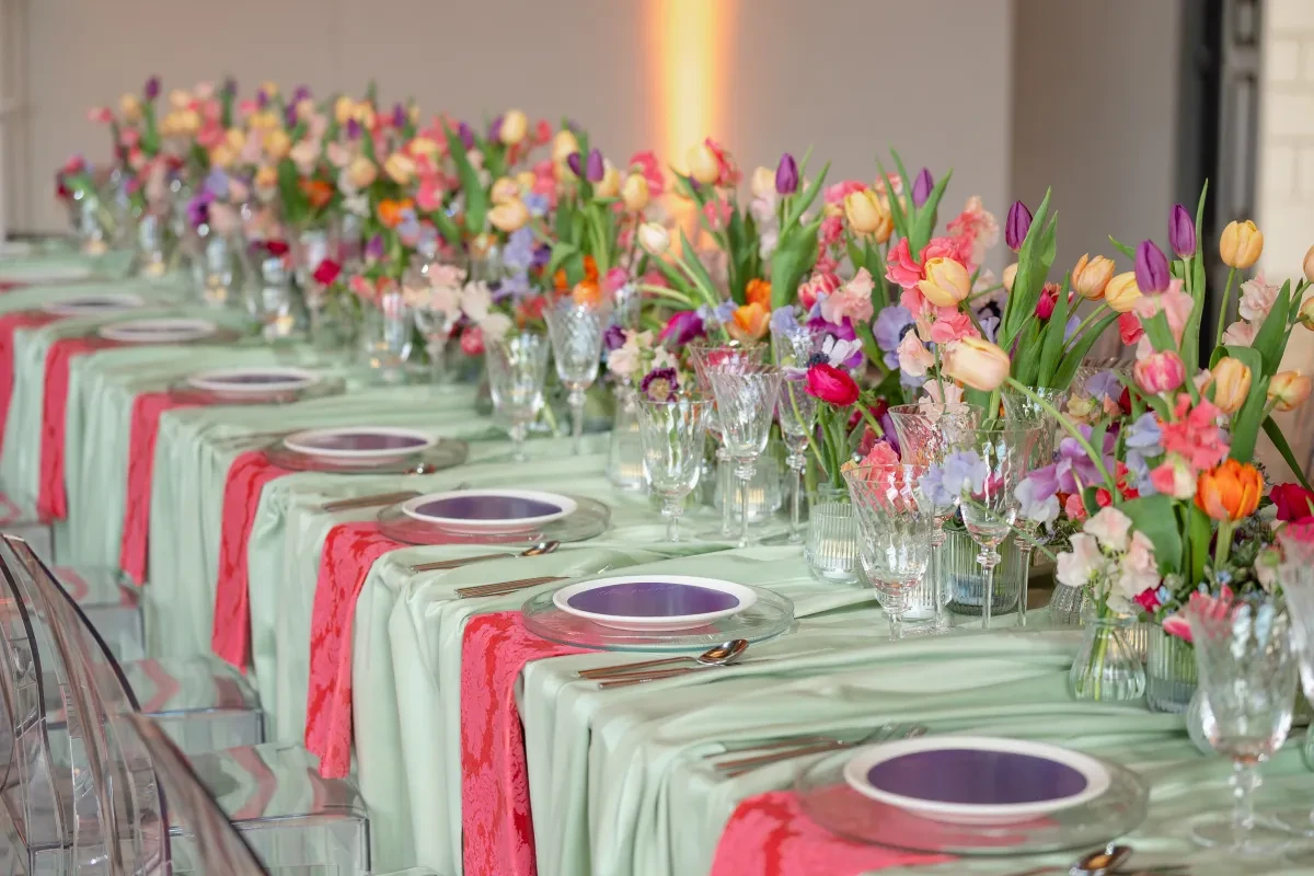 The colourful spring floral central tablescape