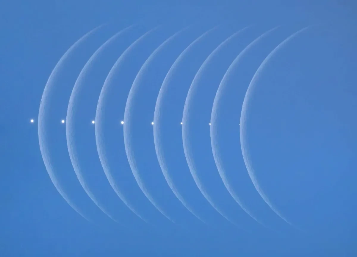 Composite image of left limb of the Moon with Venus moving increasingly behind it