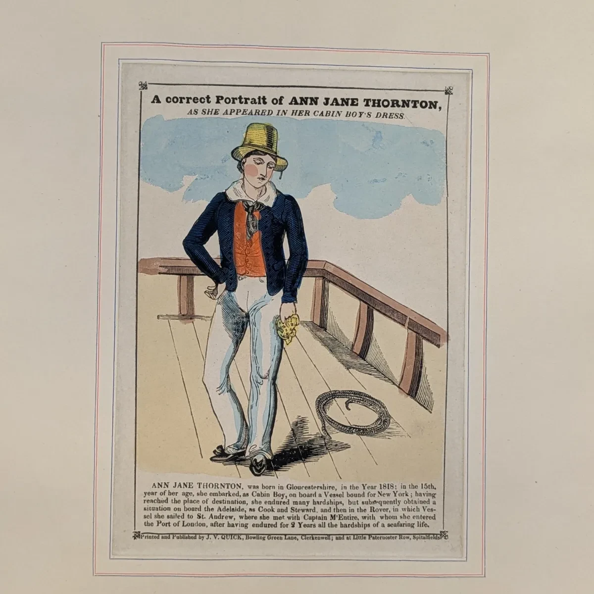A correct Portrait of Ann Jane Thornton, as She appeared in her cabin boy's dress by J V Quick, c.1834-35 (PAI9693)
