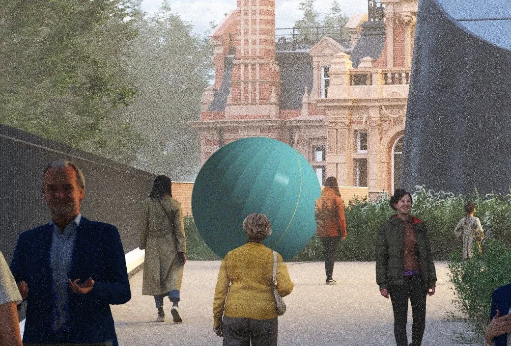 A concept illustration showing a large installation of a globe