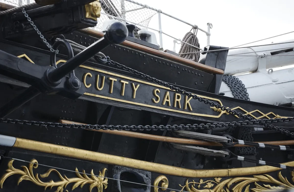 Detail of a name panel on Cutty Sark.