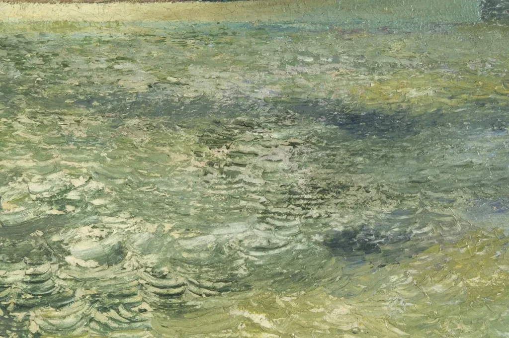 Detail from a painting, showing waves at sea.