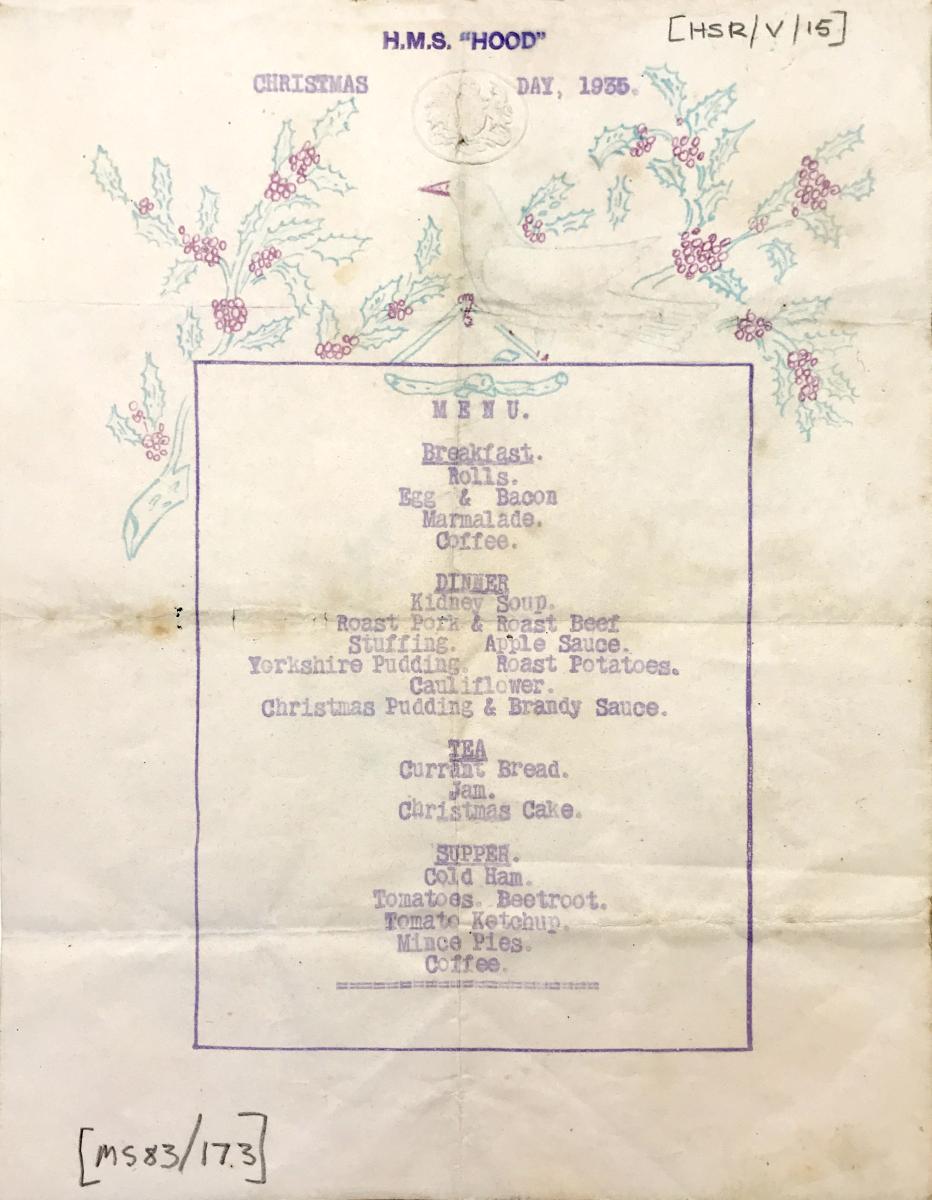A Christmas Day menu from HMS Hood