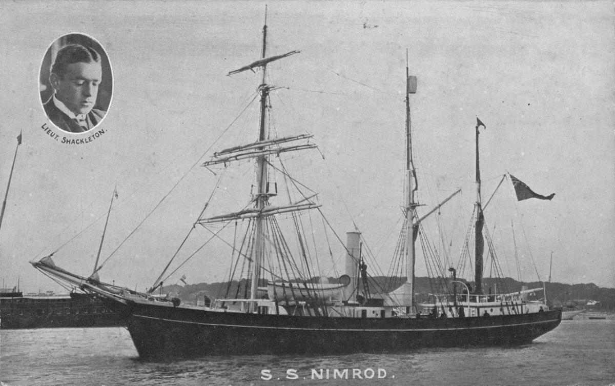 A postcard of the ex-whaler Nimrod, converted for Shackleton's Antarctic expedition