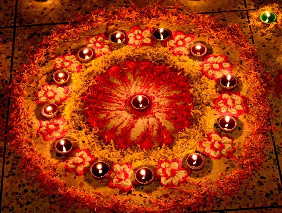 A circle of candles arranged in a pattern