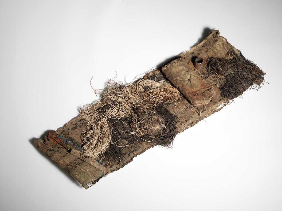 old sailor's sewing kit, made of acorns and oak leaves and blue velvet