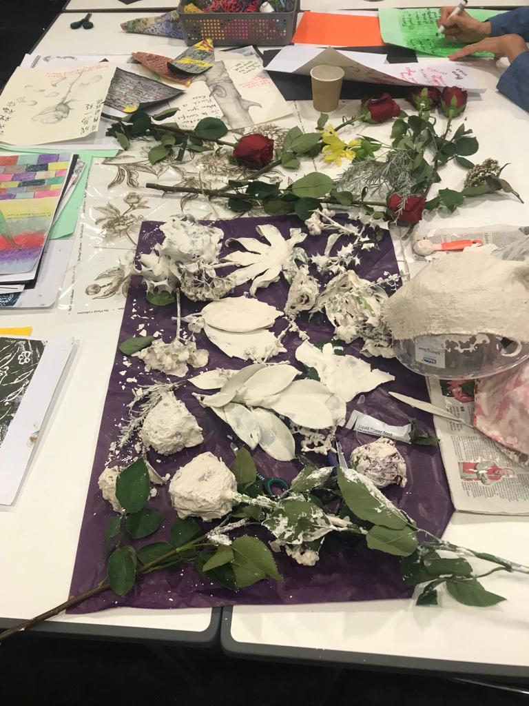 flowers after being cast in plaster of paris