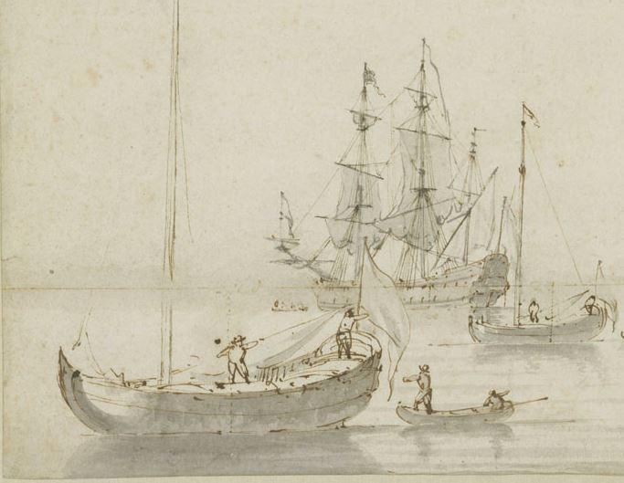 Two Dutch yachts - ink drawing