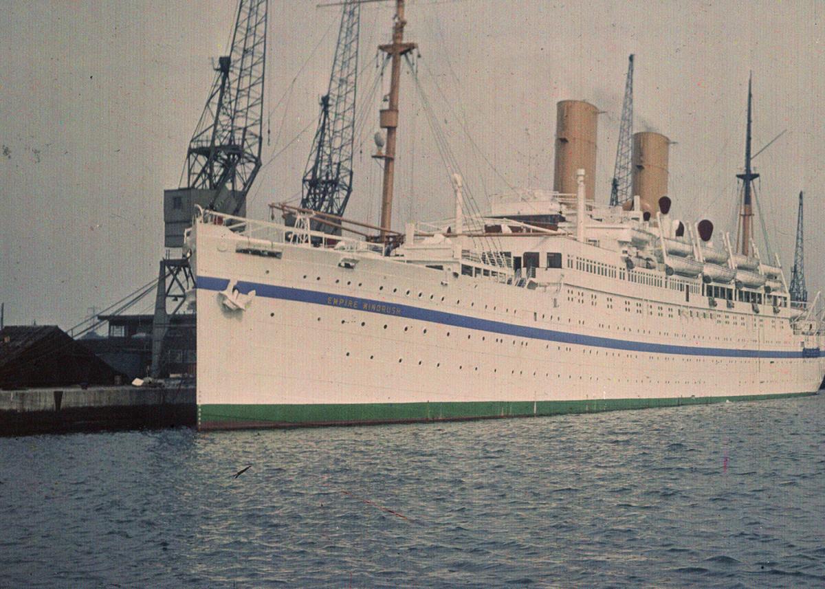 Detail of a photograph showing the ship Empire Windrush docked at Southampton Harbour in 1950