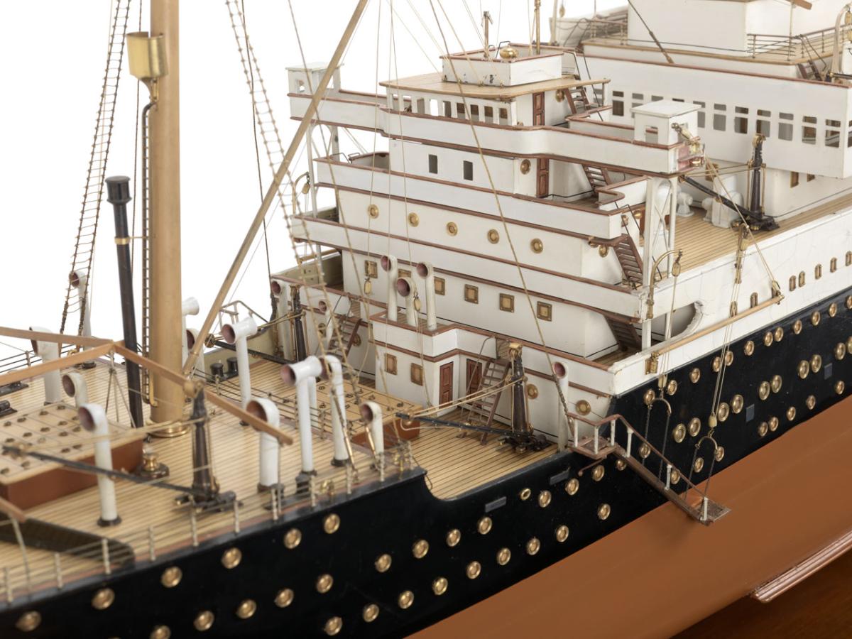 Close up photo of portion of a small model of a passenger steamship
