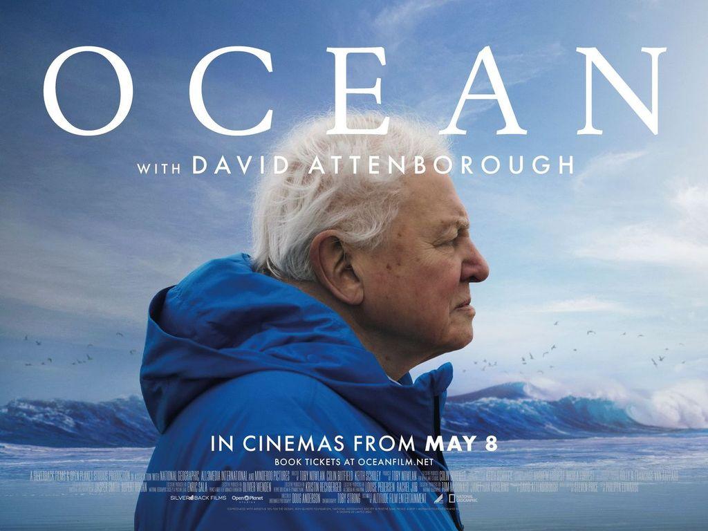 Sir David Attenborough with a backdrop of the ocean