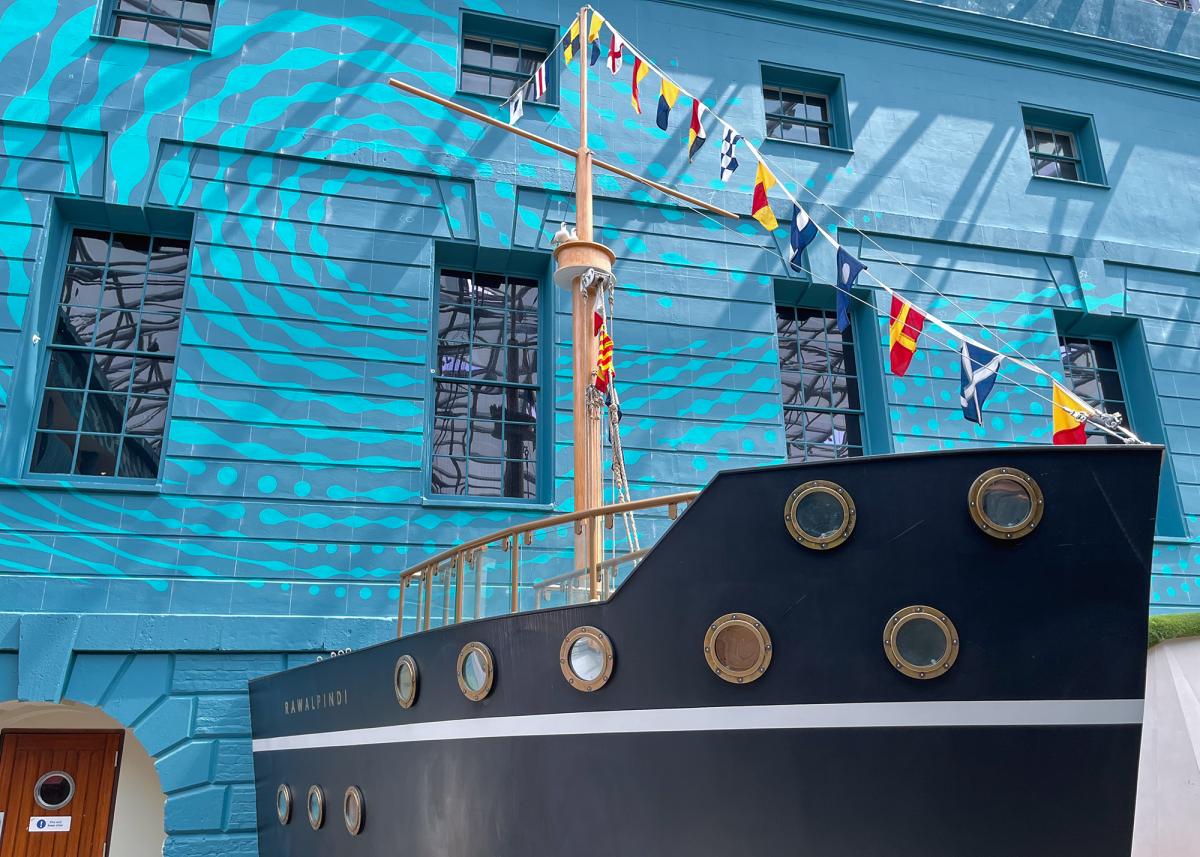 A large scale play model of a ship inside the National Maritime Museum