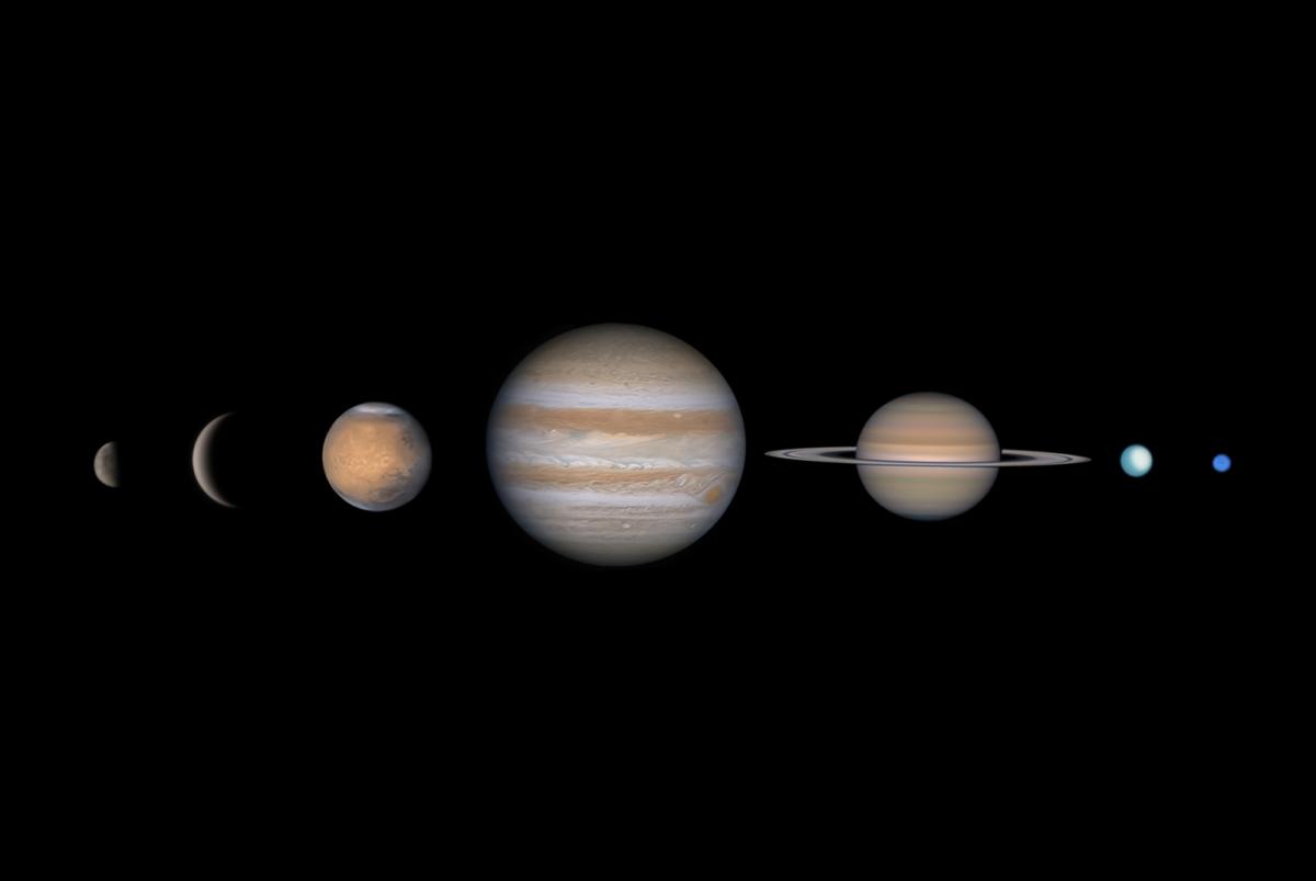 Long landscape image showing all planets in the Solar System